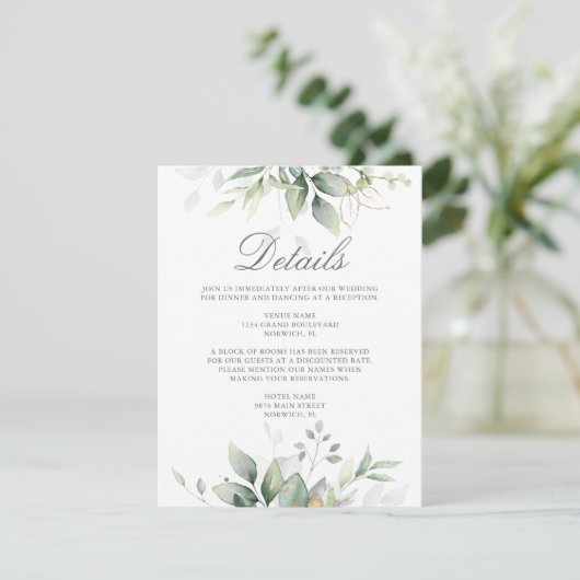Eucalyptus Greenery Succulent Wedding Informatiekaartje (Staand voorkant)