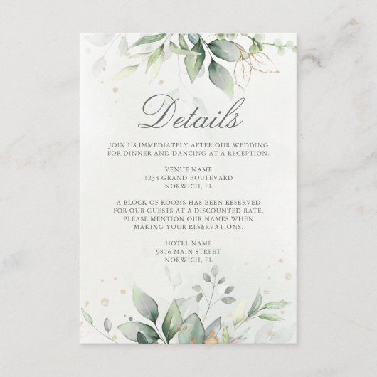 Eucalyptus Greenery Succulent Wedding Informatiekaartje (Voorkant)