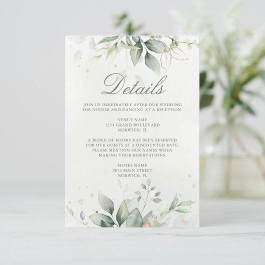 Eucalyptus Greenery Succulent Wedding Informatiekaartje (Staand voorkant)