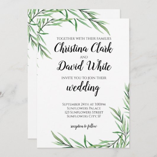 Eucalyptus Greenery Succulent Wedding Kaart (Voorkant / Achterkant)