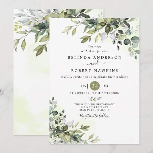 Eucalyptus Greenery Succulent Wedding Kaart (Voorkant / Achterkant)