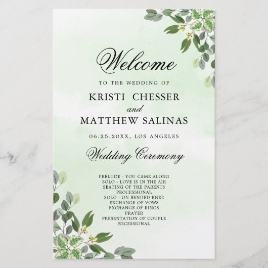 Eucalyptus Greenery Succulent Wedding Programs (Voorkant)