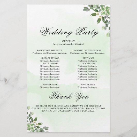 Eucalyptus Greenery Succulent Wedding Programs (Achterkant)