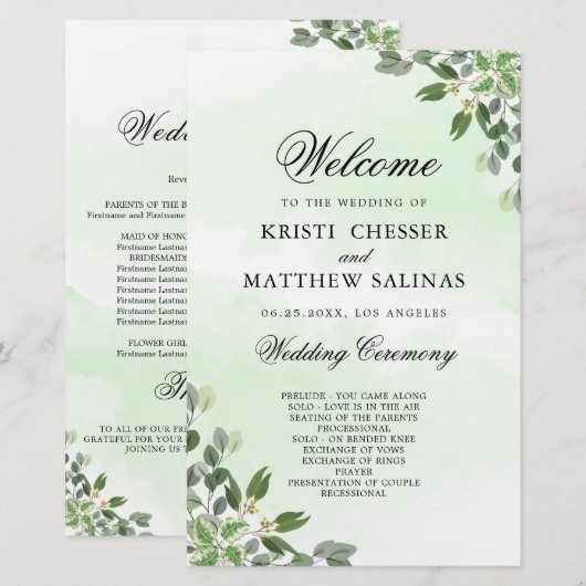 Eucalyptus Greenery Succulent Wedding Programs (Voorkant / Achterkant)
