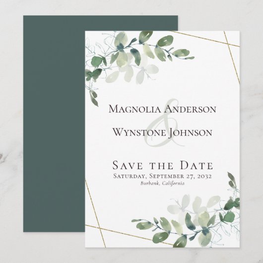 Eucalyptus Greenery Succulent Wedding Save the Dat Date (Voorkant / Achterkant)