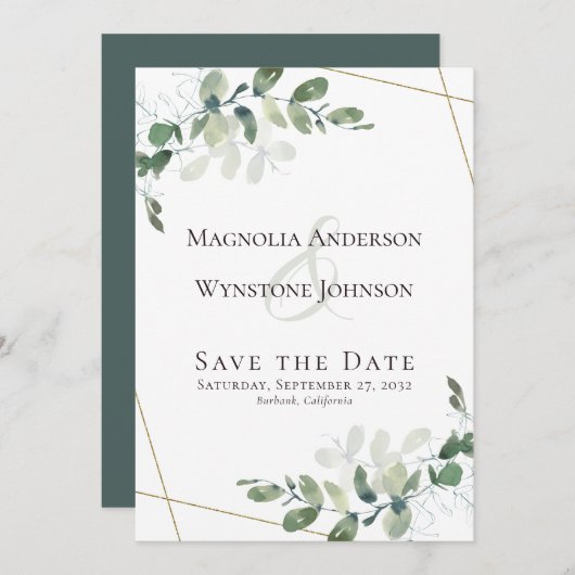 Eucalyptus Greenery Succulent Wedding Save the Dat Save The Date (Voorkant / Achterkant)