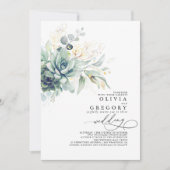 Eucalyptus Greenery Succulents and Gold Wedding Kaart (Voorkant)