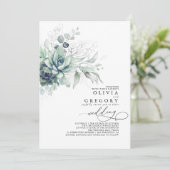 Eucalyptus Greenery Succulents and Silver Wedding Kaart (Staand voorkant)