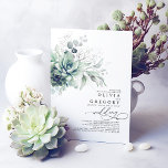 Eucalyptus Greenery Succulents and Silver Wedding Kaart<br><div class="desc">Romantische elegant en unieke zilvergroen en sacheleverige trouwuitnodigingen</div>