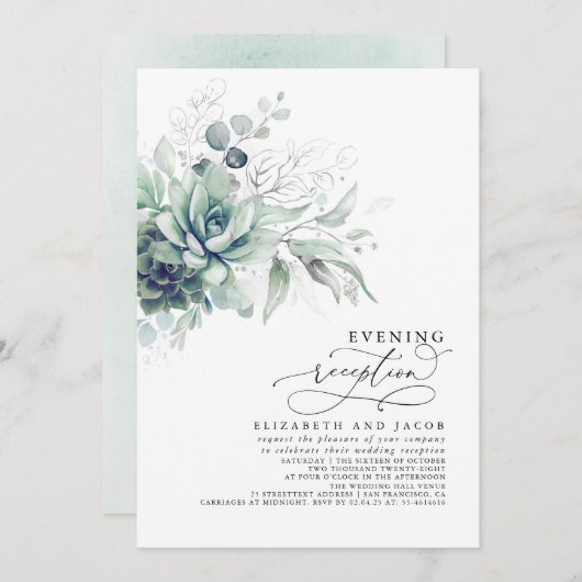 Eucalyptus Greenery Succulents Eving Reception I Kaart (Voorkant / Achterkant)