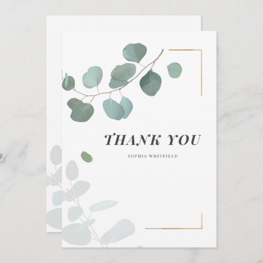 Eucalyptus Greenery Succulents Gold Lijst Bedankkaart (Voorkant / Achterkant)