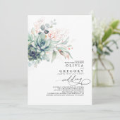 Eucalyptus Greenery Succulents Roos Gold Wedding Kaart (Staand voorkant)