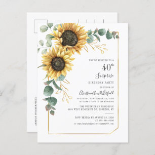Eucalyptus Greenery Sunflower 40th Birthday Party Uitnodiging Briefkaart
