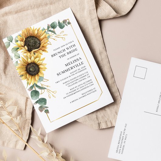 Eucalyptus Greenery Sunflower Brunch met bride Uitnodiging Briefkaart