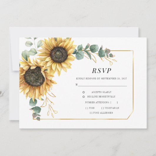 Eucalyptus Greenery Sunflower Geometric Gold RSVP (Voorkant)