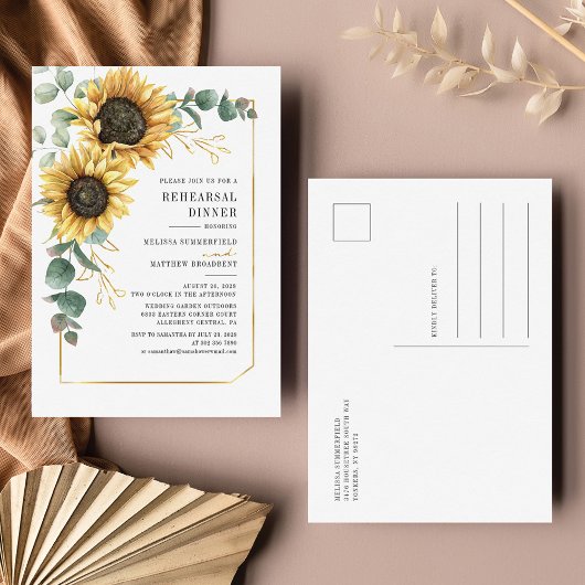 Eucalyptus Greenery Sunflower Rehearsal Dinner Uitnodiging Briefkaart