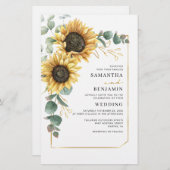 Eucalyptus Greenery Sunflower Weduwninguitnodiging (Voorkant / Achterkant)