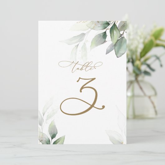 Eucalyptus Greenery Tabel 3 Weddenschap Kaart (Staand voorkant)