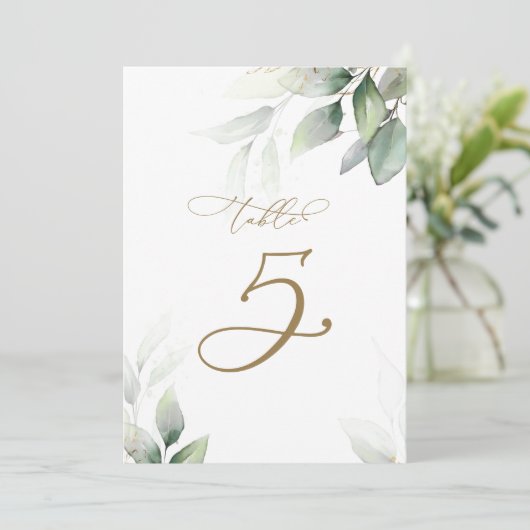 Eucalyptus Greenery Tabel 5 Weddenschap Kaart (Staand voorkant)