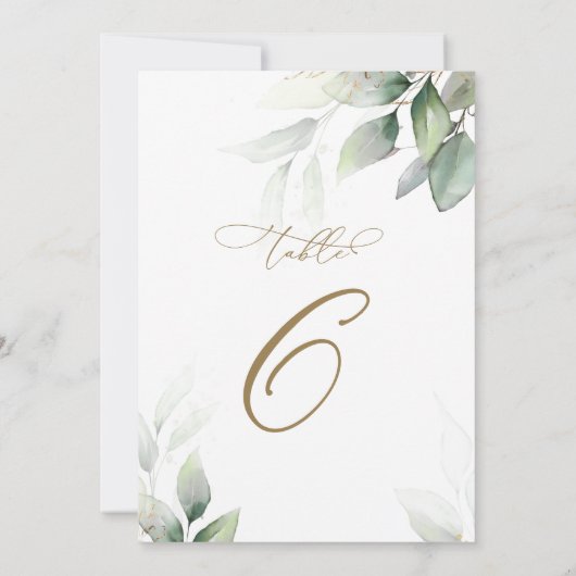 Eucalyptus Greenery Tabel 6 Wedstrijknummer Kaart (Achterkant)