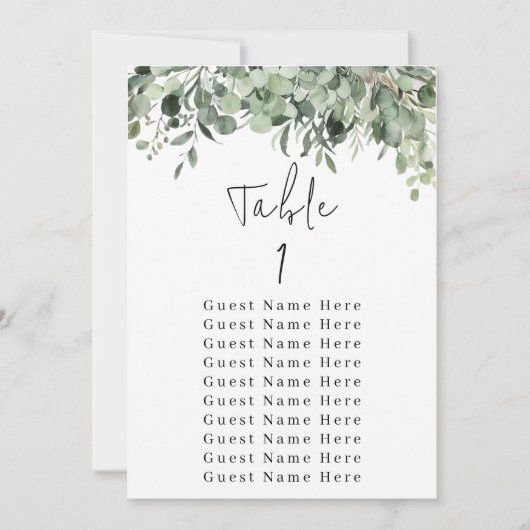 Eucalyptus Greenery Tabel Nummer 1 Zitkuur Kaart (Voorkant)