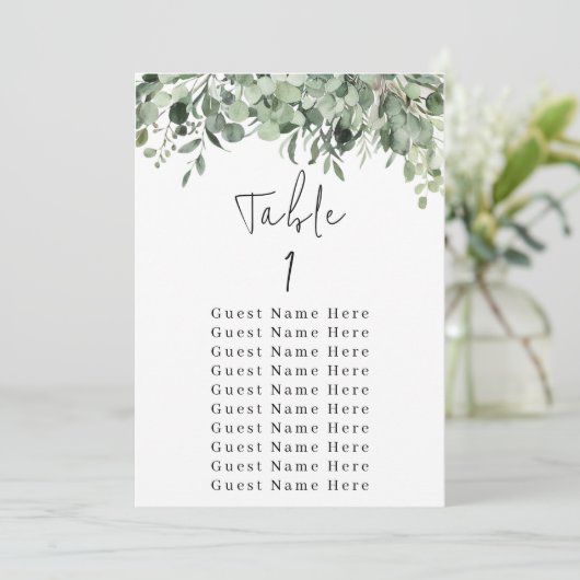 Eucalyptus Greenery Tabel Nummer 1 Zitkuur Kaart (Staand voorkant)