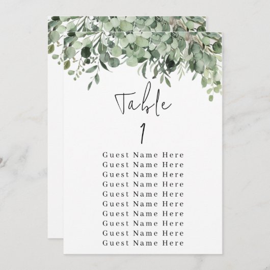 Eucalyptus Greenery Tabel Nummer 1 Zitkuur Kaart (Voorkant / Achterkant)