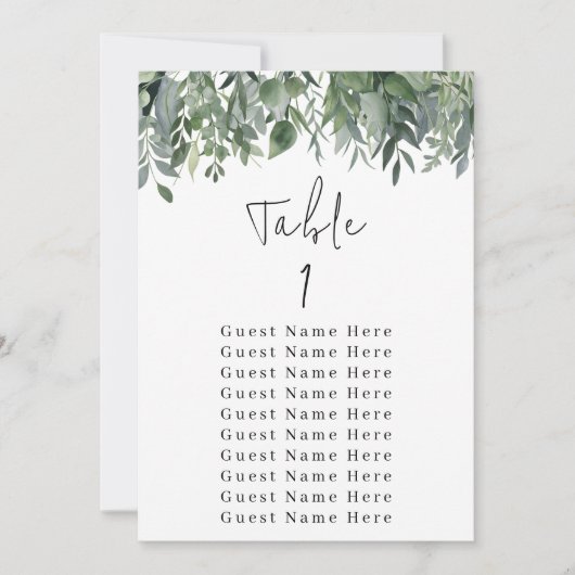 Eucalyptus Greenery Tabel Nummer 1 Zitkuur Kaart (Voorkant)