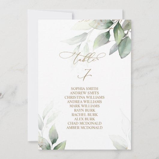 Eucalyptus Greenery Tabel Nummer 7 Zitkuur Kaart (Achterkant)