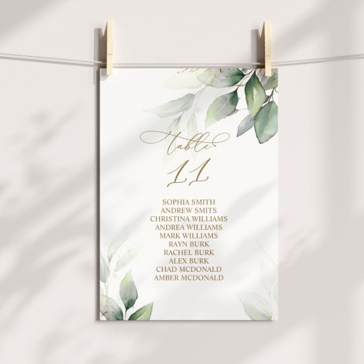 Eucalyptus Greenery Table Number 11 Seating Chart Kaart