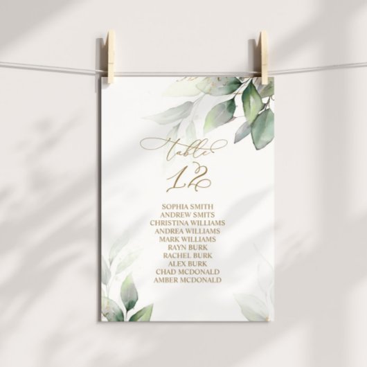 Eucalyptus Greenery Table Number 12 Seating Chart Kaart