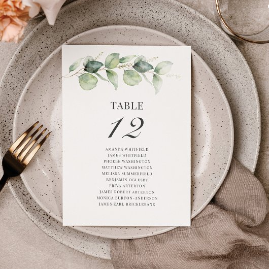 Eucalyptus Greenery Table Number 12 Seating Chart Kaart