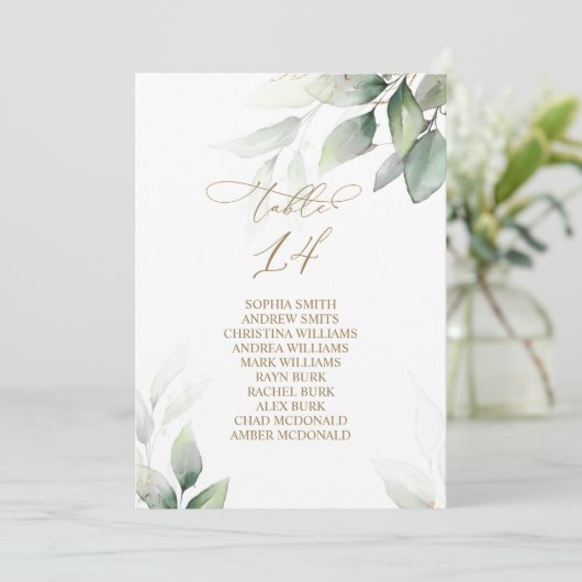 Eucalyptus Greenery Table Number 14 Seating Chart Kaart (Staand voorkant)