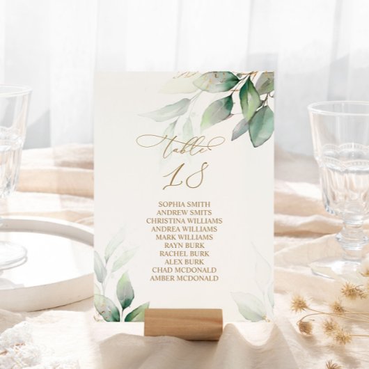 Eucalyptus Greenery Table Number 18 Seating Chart Kaart