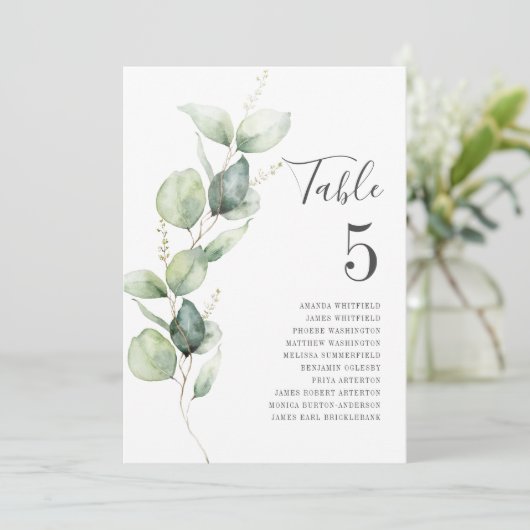 Eucalyptus Greenery Table Number 5 Weddenschap Aankondiging (Staand voorkant)