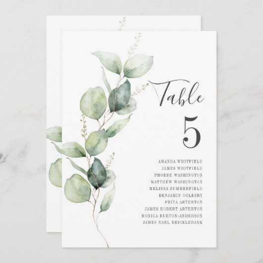 Eucalyptus Greenery Table Number 5 Weddenschap Aankondiging (Voorkant / Achterkant)