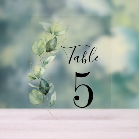Eucalyptus Greenery Table Number 5 Weddenschap Acryl Bord (Neutraal)
