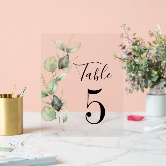 Eucalyptus Greenery Table Number 5 Weddenschap Acryl Bord (Huwelijk)