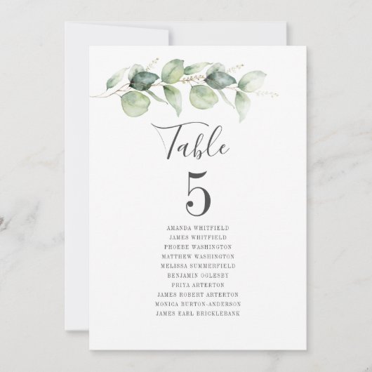 Eucalyptus Greenery Table Number 5 Weddenschap Kaart (Voorkant)