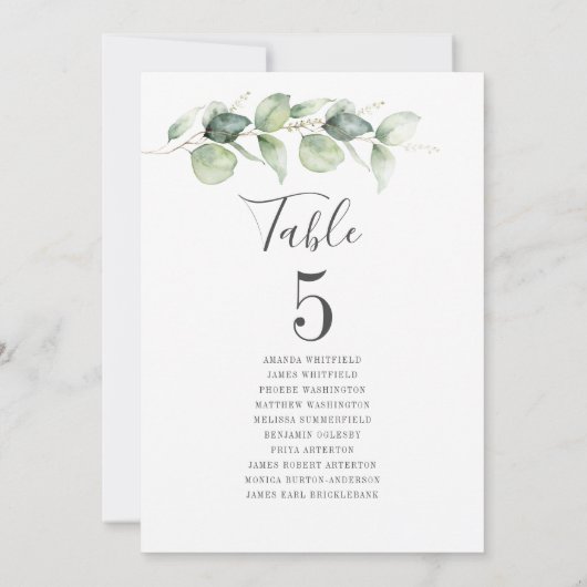 Eucalyptus Greenery Table Number 5 Weddenschap Kaart (Achterkant)
