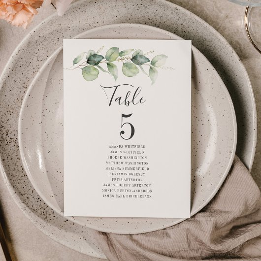 Eucalyptus Greenery Table Number 5 Weddenschap Kaart