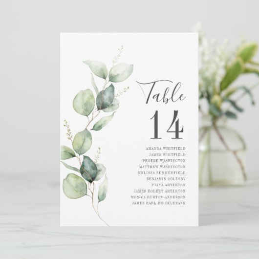 Eucalyptus Greenery Table Number Weddenschap Kaart (Staand voorkant)