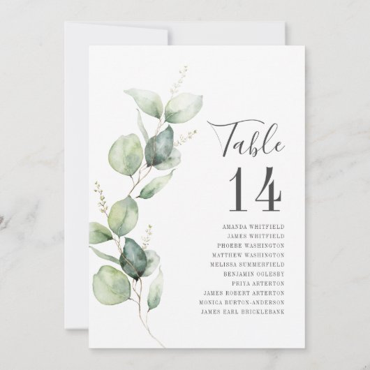 Eucalyptus Greenery Table Number Weddenschap Kaart (Achterkant)