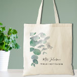 Eucalyptus Greenery Teacher Tote Bag<br><div class="desc">Deze elegante Canvas tas van de leraar is versierd met waterverf eucalyptusbladeren in zachte groene tinten. Eenvoudig aan te passen. Om verder uit te geven gebruik het Hulpmiddel van het Ontwerp om de doopvont, de doopvontgrootte, of de kleur te veranderen. Omdat wij ons kunstwerk creëer, zult u dit nauwkeurige afbeelding...</div>