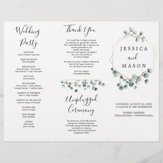 Eucalyptus Greenery Tri-Fold Wedding Programme Flyer (Voorkant)