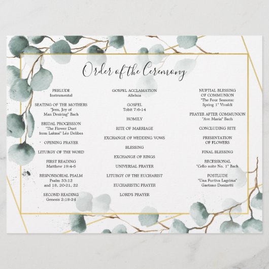 Eucalyptus Greenery Tri-Fold Wedding Programme Flyer (Achterkant)