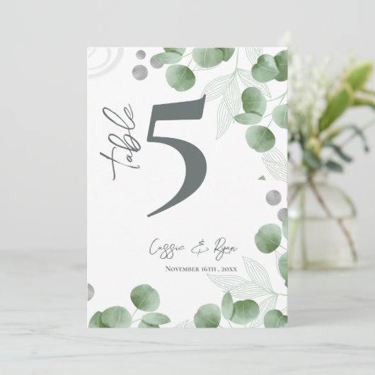 Eucalyptus Greenery Trouwfeest Tafelnummer (Staand voorkant)