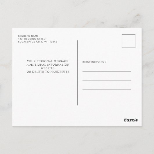 Eucalyptus Greenery trouwt met de datum waarop Briefkaart (Achterkant)