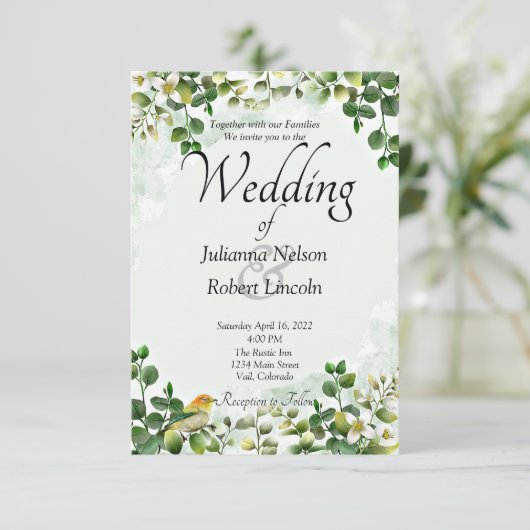 Eucalyptus greenery trouwuitnodiging kaart (Staand voorkant)