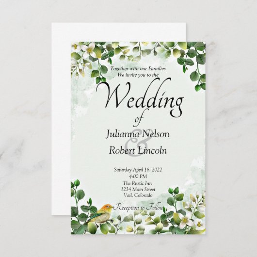 Eucalyptus greenery trouwuitnodiging kaart (Voorkant / Achterkant)